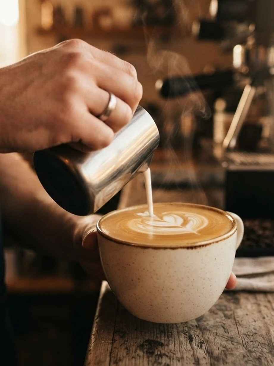 A barista chatting warmly with a regular customer